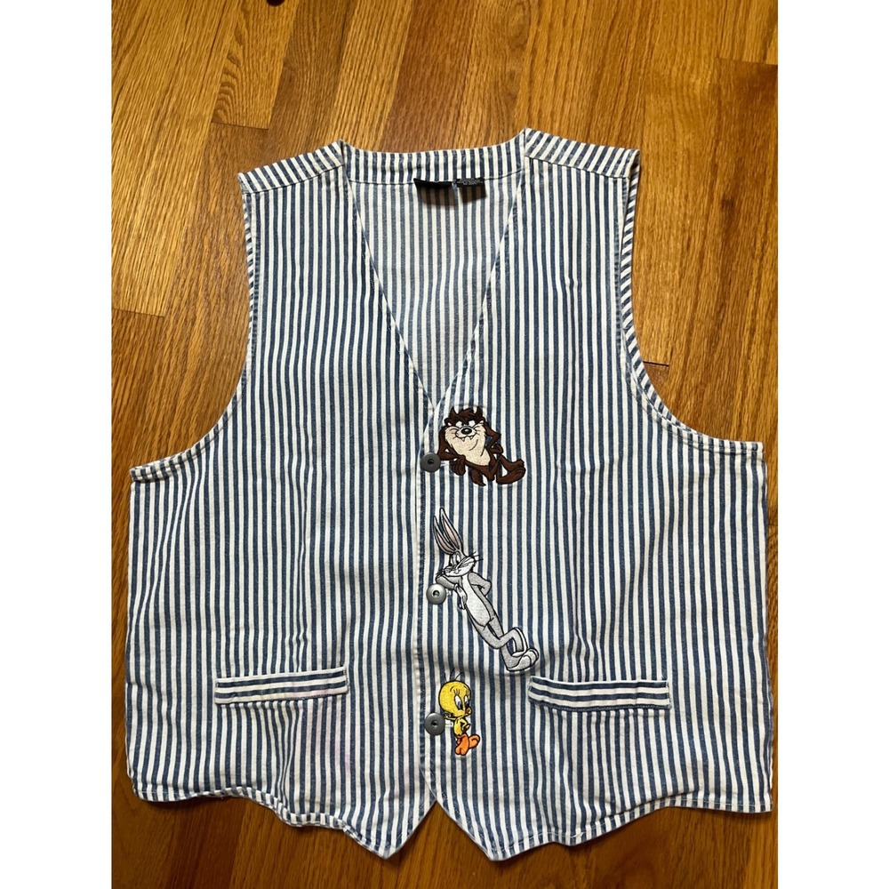 Warner Bros Looney Tunes Striped Cartoon Character Sleeveless Conductor vest L